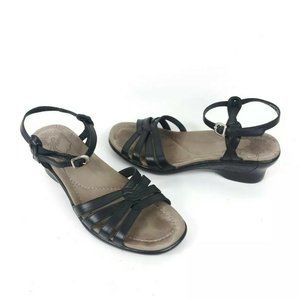 Dansko Women’s Size US 37 EU 6.5 Black Leather Strappy Slingback Buckle Sandals